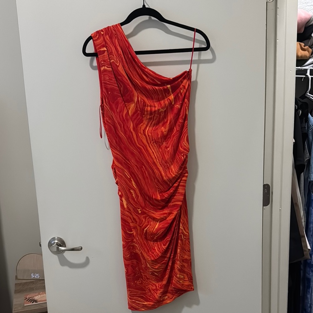 Michael Kors Red Asymmetrical Ruched Cocktail Dress